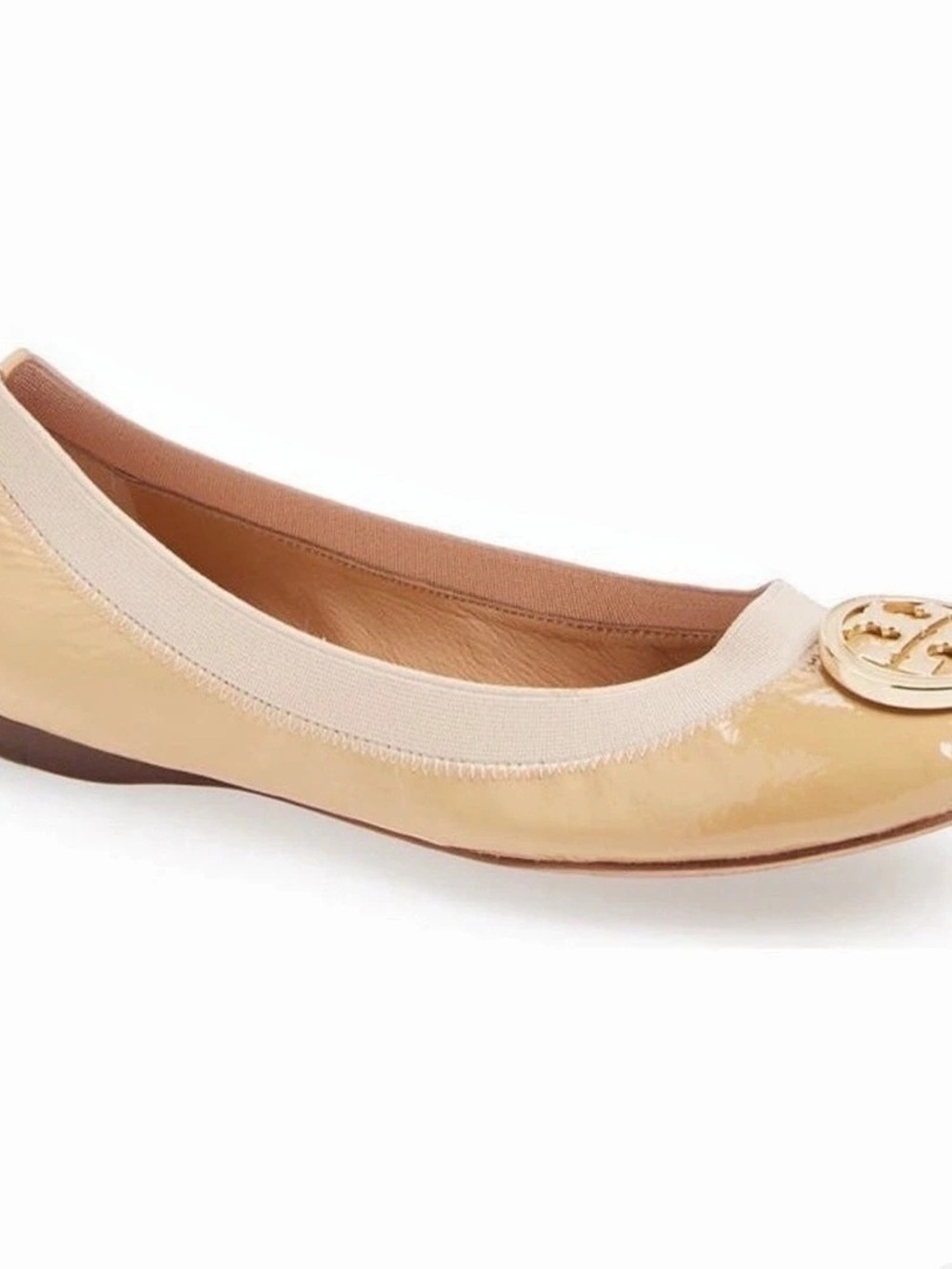 Tory Burch Caroline Ballerina Flat Leather Ballet Flats in Beige & Gold